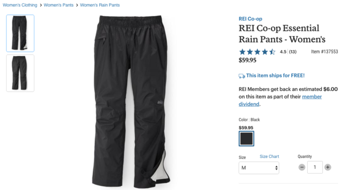 REI RAIN PANTS production assistant wear